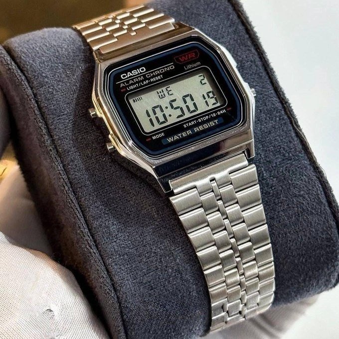Relógio Casio Prata Vintage Digital Original Prova D'água Bluetooth Ipx8 Cor Preto + Frete Grátis