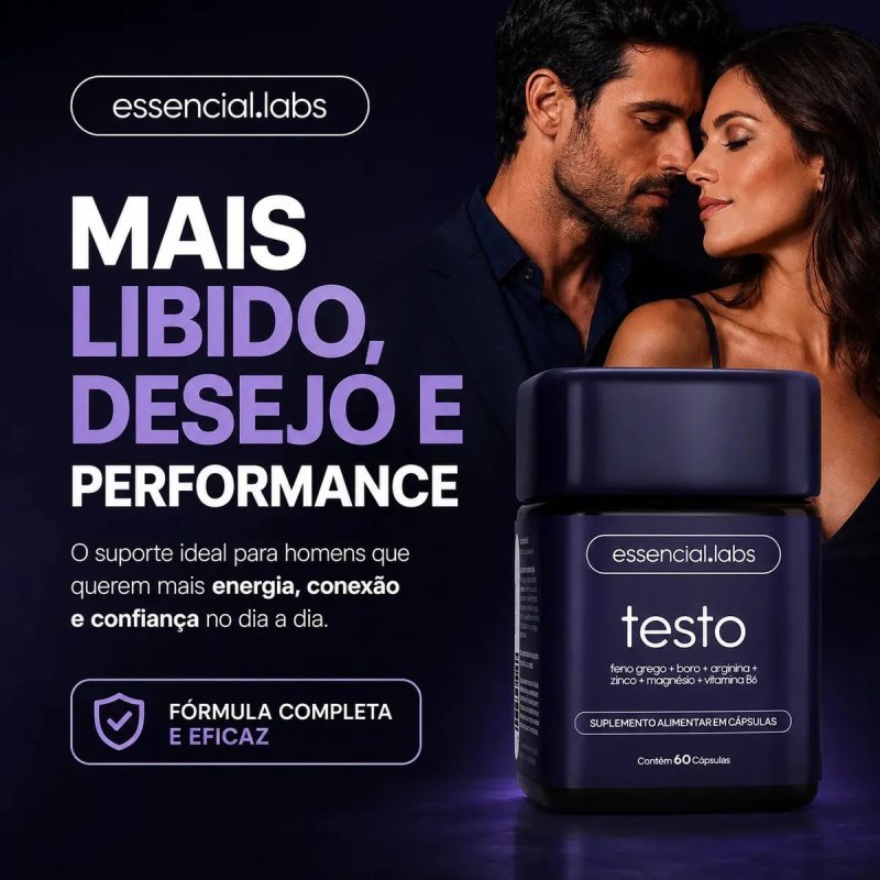 TESTO ESSENCIAL - Feno Grego + Boro + Arginina + ZMA + Vitamina B6 - 60 cápsulas