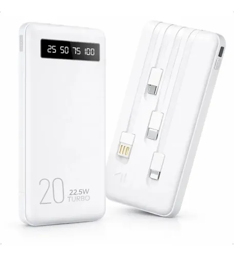 Power Bank 20000mah Carregador Portátil Turbo Rápido 22.5w Display Digital Branco