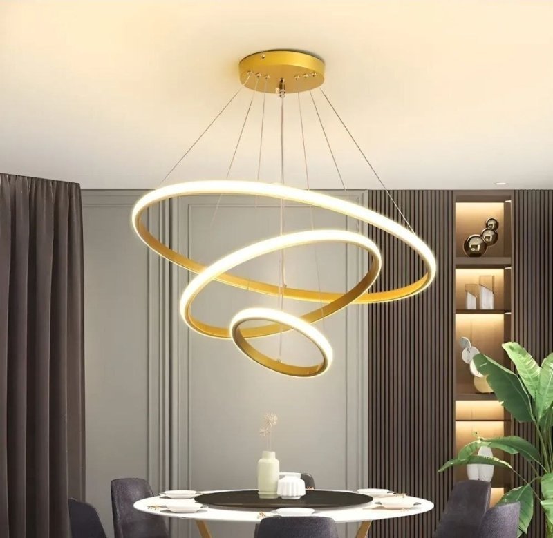 Lustre Pendente Led Moderno Anéis Led 89w 3 Arcos Dourado