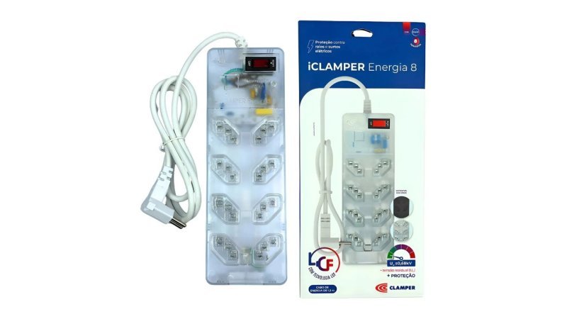 Filtro de Linha Clamper Energia 8 Tomadas Bivolt, com Dps e Proteção Lcf Transparente