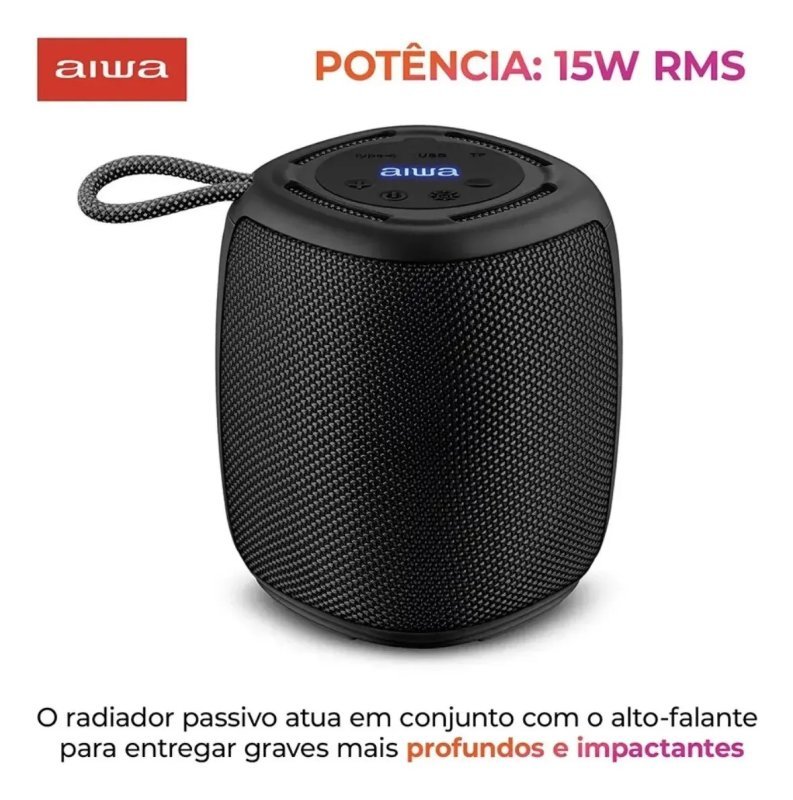 Caixa de Som Speaker Aiwa Aws-Sp-03-B Bluetooth Ipx4 Rgb Cor Preto