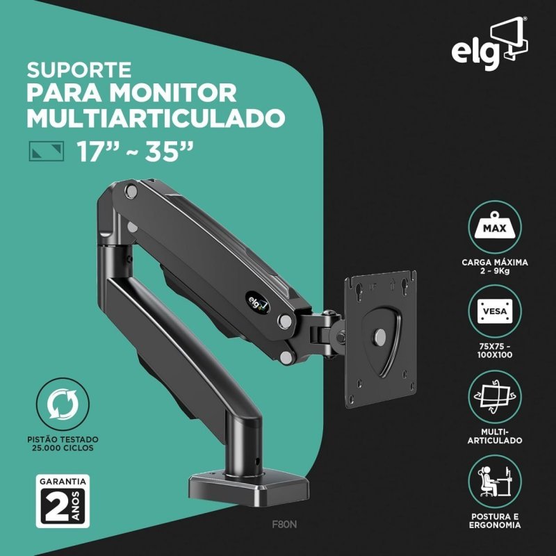 ELG F80N - Suporte Articulado de Mesa - Pistão a Gás - 17'' a 35''