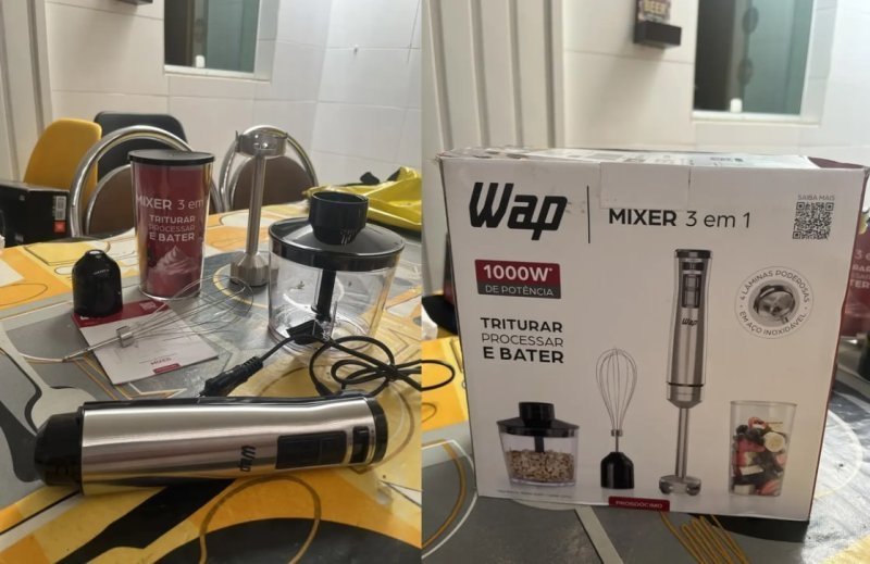 Mixer 3 em 1 WAP WM1 Processador Portátil Inox com Batedor de Claras
