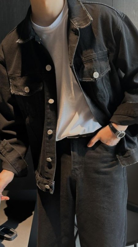 Jaqueta Masculina Jeans Preta Botões