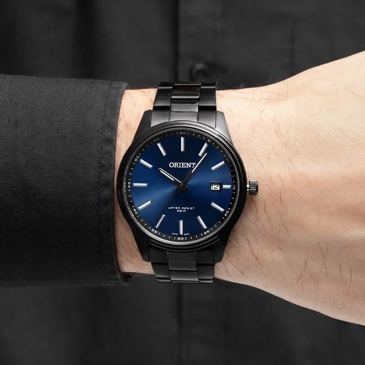 Relógio Orient Masculino Fundo Azul Pulseira Couro Calendário MPSC1018D1PX