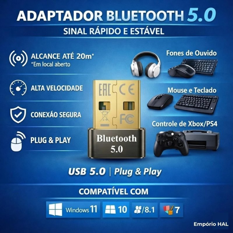 Adaptador Bluetooth 5.0 USB para PC
