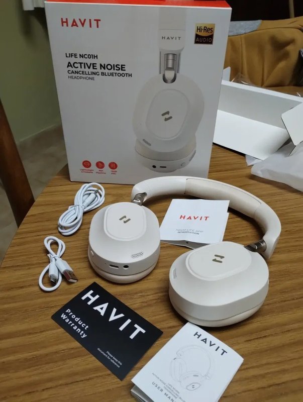 Headphone Havit H668bt ANC Híbrido Bluetooth 5.4 Bateria 80h Bege
