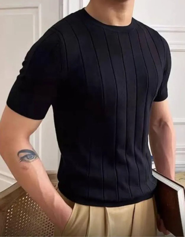 Blusa Masculina Básica Manga Curta Canelada Tricot Modal (M ao GG)