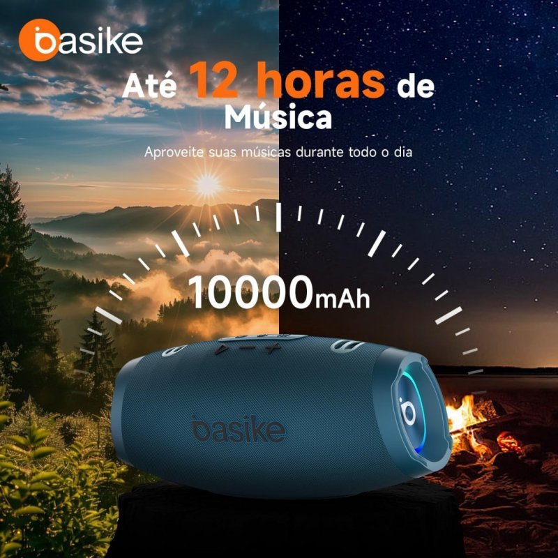 Basike Caixa de Som Estéreo 120W - Bluetooth IPX6 À Prova de Água - Azul