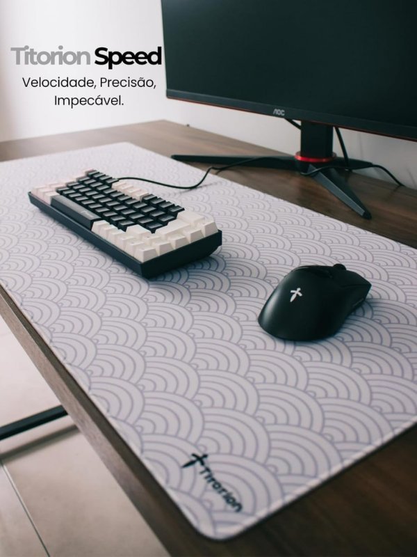Mouse Pad Gamer Extra Grande 90x40 Deskpad Ergonômico Speed Preto Branco Onda Oriental - Titorion