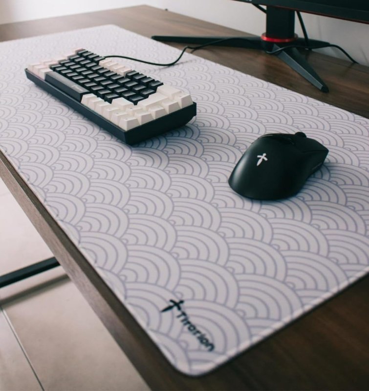 Mouse Pad Gamer Extra Grande 90x40 Deskpad Ergonômico Speed Preto Branco Onda Oriental