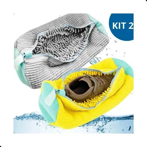 Kit 2 Sacos Para Lavar Tênis Em Máquina Reforçado E Acolchoado Com Zíper
