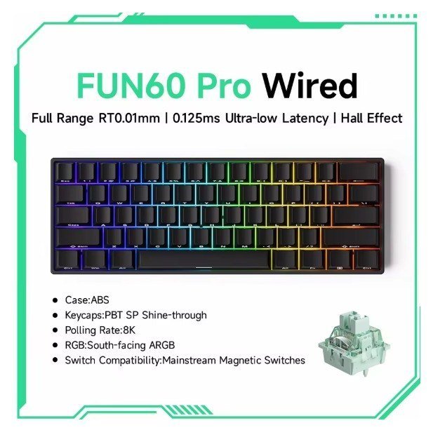 Teclado Magnético Akko Monsgeek Fun60 Pro Black Wired