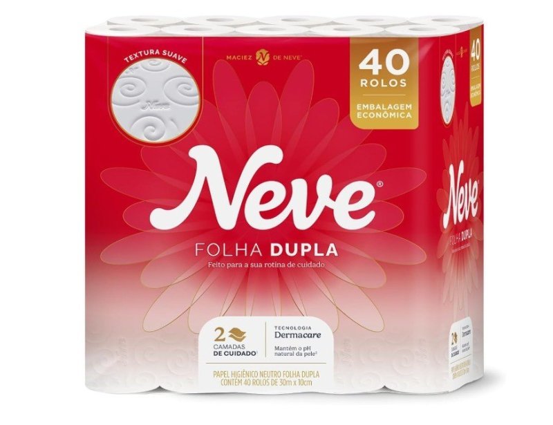 Papel Higiênico Neve Toque de Seda Folha Dupla 40 rolos 30M