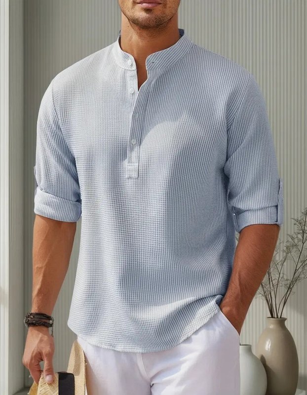 Camisa Casual Masculina Gola Padre De Manga Comprida Solta (P ao XGG)