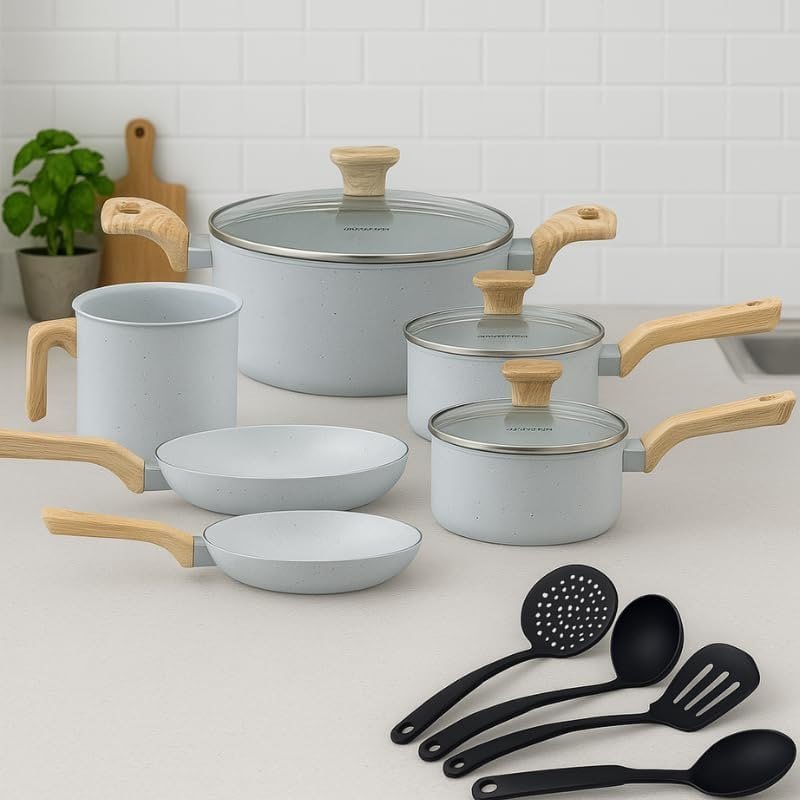 Conjunto de Panelas Com 10 Peças Pratic Cook Com Utensílios Grafito Mimo Style