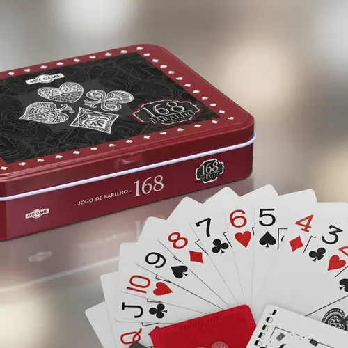 Kit 2 Jogos Baralhos Luxo Plástico Resistente Estojo De Lata