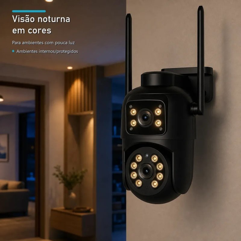 Câmera Segurança Externa Lente Dupla Wifi IP66 + SD 16GB