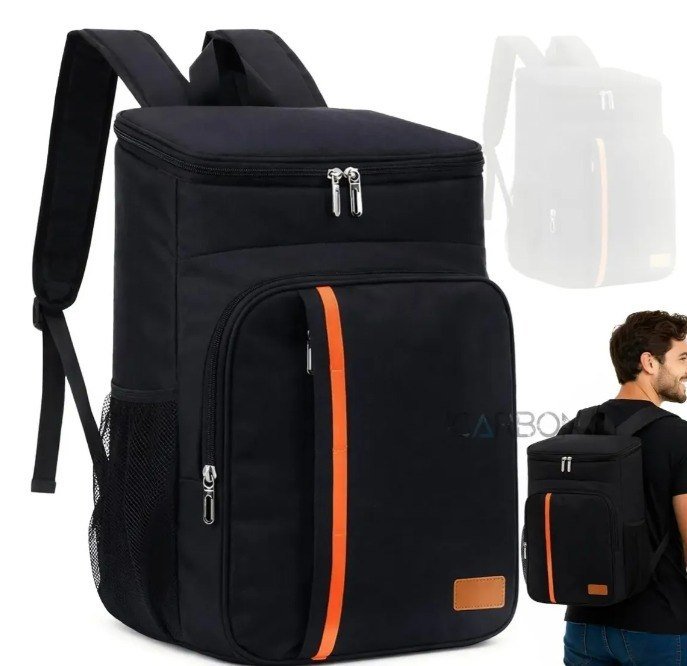 Bolsa Térmica Mochila Marmita Grande Cooler Impermeável Preto + Frete Grátis