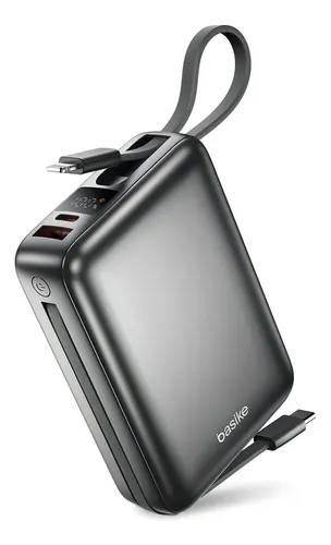 Carregador Portátil Power Bank Basike 20000mAh 22.5W Rápido Cabos Embutidos Tipo C iPhone Samsung