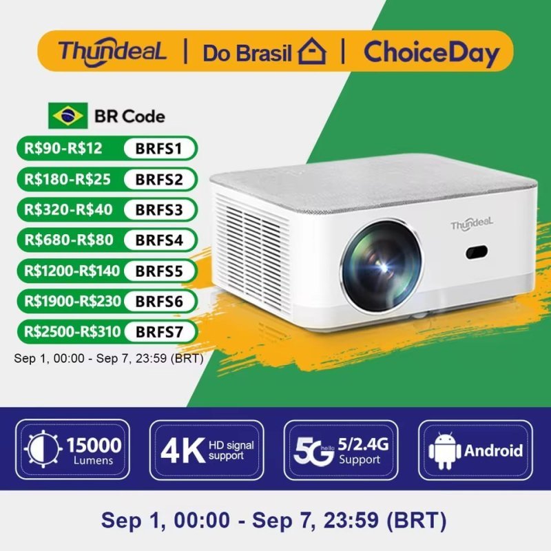Projetor ThundeaL TD92 Pro, 1080P, Suporte 4K, 15.000 Lumens, Android, 5G Wifi