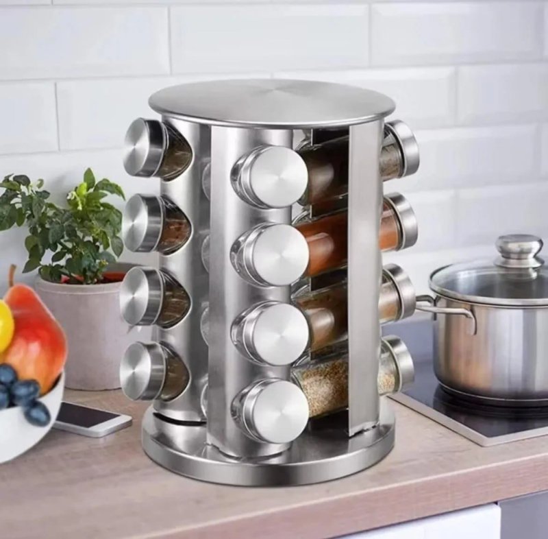 Porta Tempero Inox Redondo 16 Potes Giratório