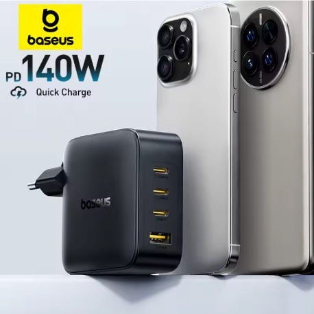 Baseus Carregador GAN 140W - 3 USB-C 1 USB-A