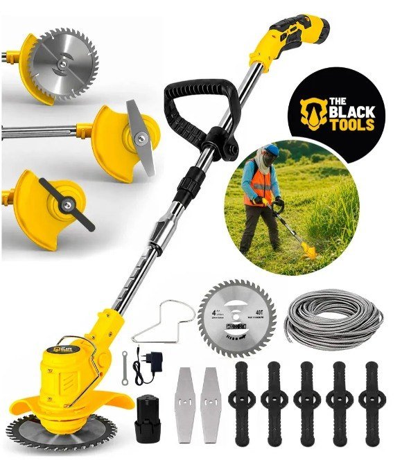 Roçadeira Aparador Grama A Bateria Recarregável 460w Profissional Com Acessórios Tcg12b The Black Tools