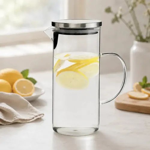 Jarra Vidro Borossilicato 1.4L Tampa Inox Resistente Cor Transparente