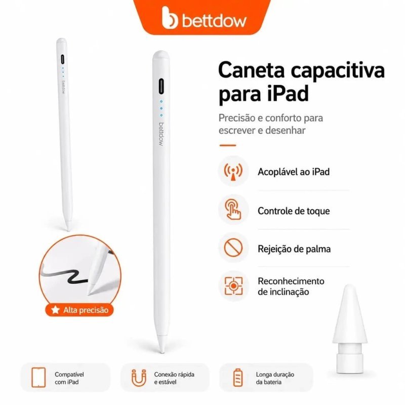 BETTDOW Stylus - iPad Gen6-10, Air 4/5/6, Pro 11/12.9 - Prevenção de Toques