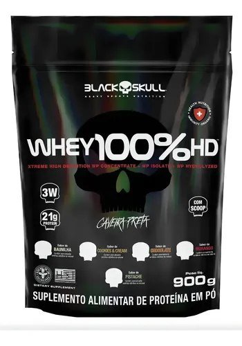 Suplemento em pó Black Skull Whey 100% HD sabor Baunilha 900 g