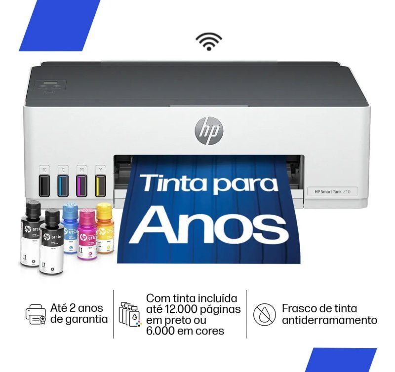 HP Smart Tank 210 - Impressora com Tanque de Tinta - Wi-Fi e USB 2.0 - Branco