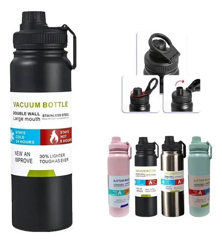 Garrafa Térmica Água Squeeze Inox 800ml Academia Quente e Frio Preto