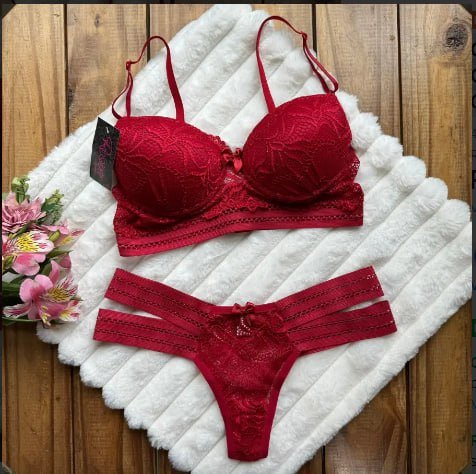 Conjunto Lingerie Renda Com Bojo Feminino Confortável