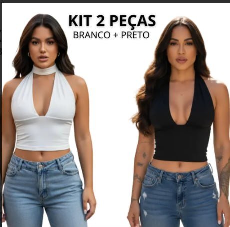 Kit 2 Cropped Amarração Top Livia Decotado Amarrar Pescoço