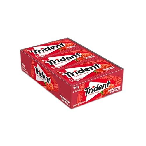 Chiclete Trident Morango Sem Açúcar - Caixa com 21 unid. de 8g