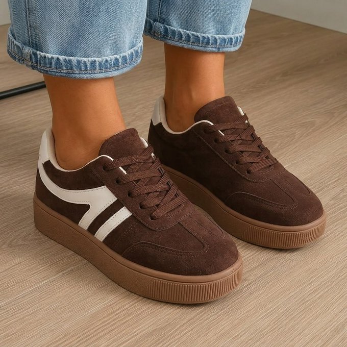 Tênis Feminino Casual Camurça Detalhe Listra Dupla Gigil + Frete Grátis