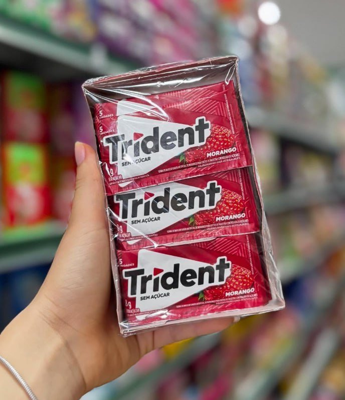 Chiclete Trident Morango Sem Açúcar — Caixa com 21 unid. de 8g