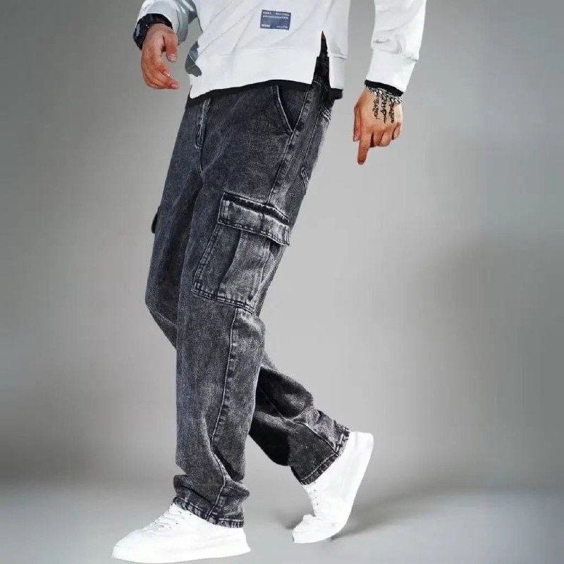 Calça Cargo Masculina Jeans Streetwear Larga