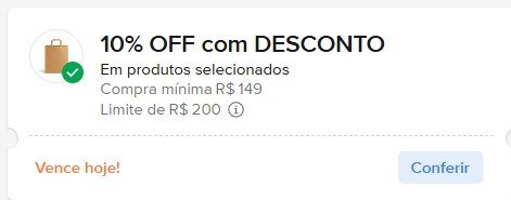 CUPOM: DESCONTO - 10% OFF nas compras acima de R$149,00