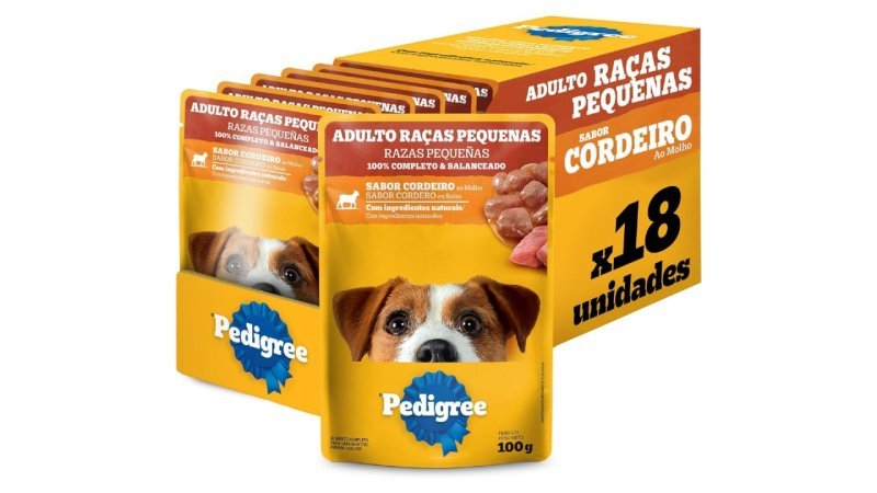 Pack 18 un. Sachê Ração Úmida Pedigree para Cães Adultos de Raças Pequenas Cordeiro ao Molho 100g