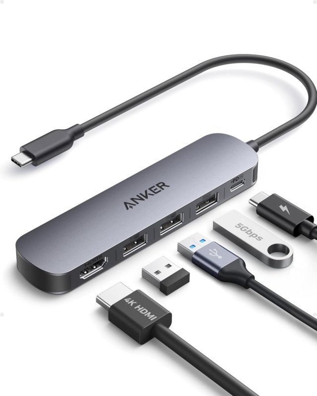Anker Hub USB-C 5 em 1, HDMI 4K@30Hz, 5Gbps USB 3.0 e USB-C Thunderbolt