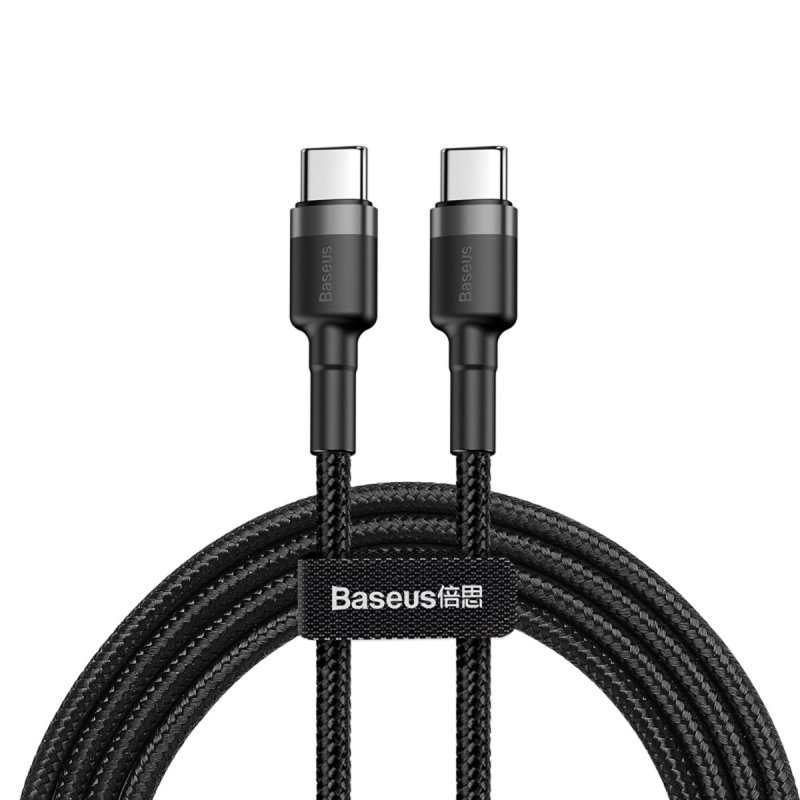 Cabo de 2 metros de Nylon BASEUS Turbo tipo C P/tipo C 60wats 3amp Cor Preto
