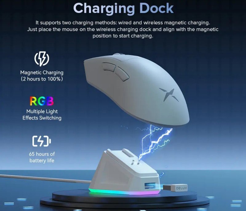 Mouse sem fio Delux M900PRO com dock de carregamento