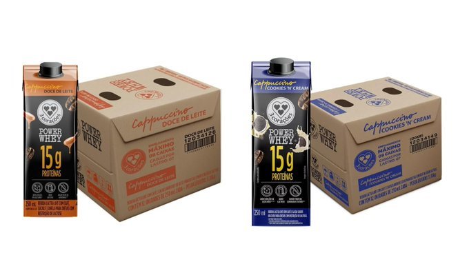 12 un. 3 Corações Bebida Láctea Cappuccino Power Whey 15g proteína Cookies n'Cream