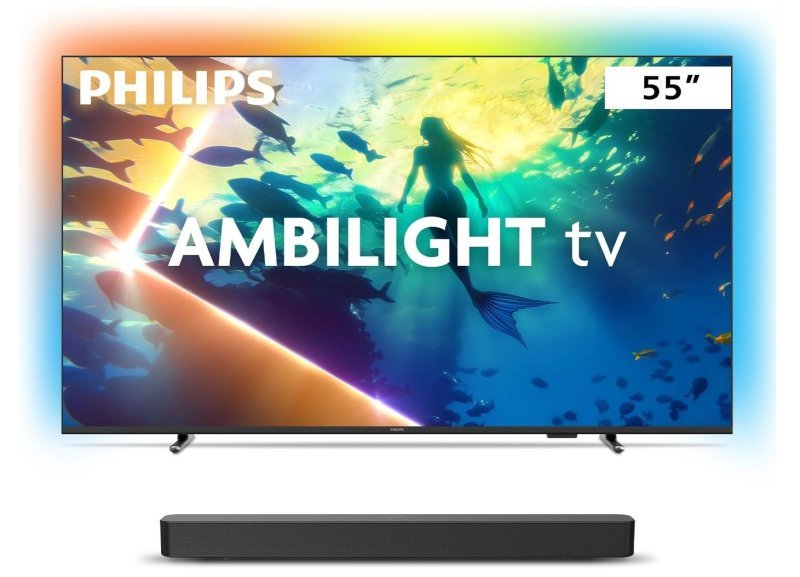 Combo com Smart TV Philips Ambilight de 55" 4K e Soundbar TAB4000