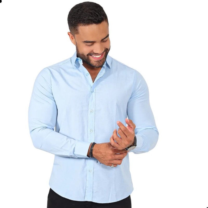 Camisa Social Masculina Manga Longa Slim Fit em Algodão