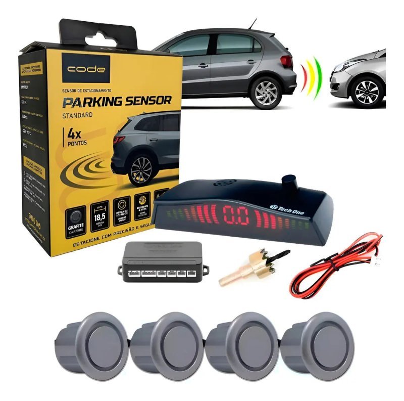 Sensor de Estacionamento 4 Pontos Grafite com Display e Sinal Sonoro
