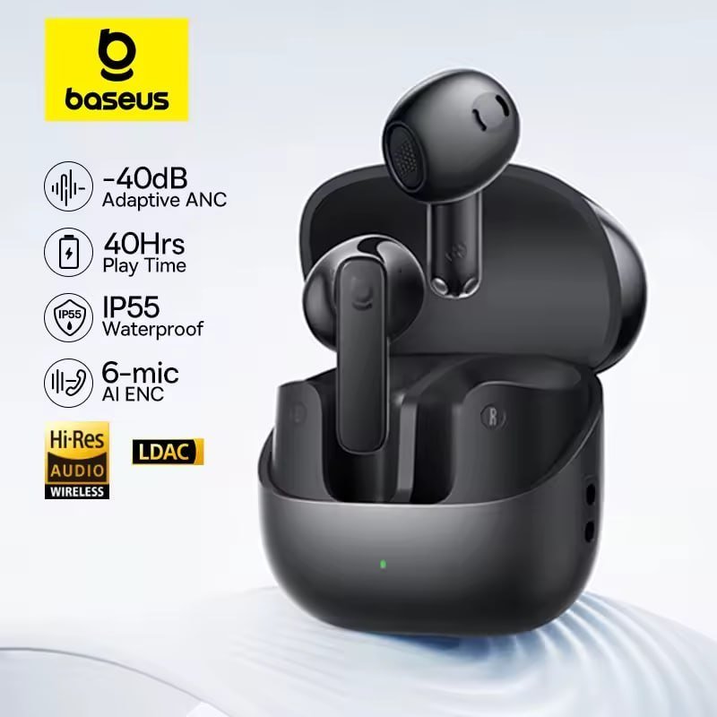 Fone de Ouvido Baseus Bass BS1 NC Bluetooth 6.0, ANC Adaptativo -40dB, LDAC Hi-Res, 6 Microfones com AI ENC e IP55